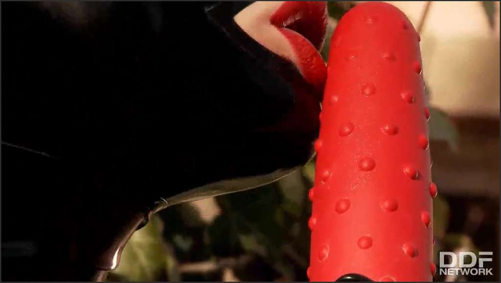 Latex Lucy fucks with two dicks